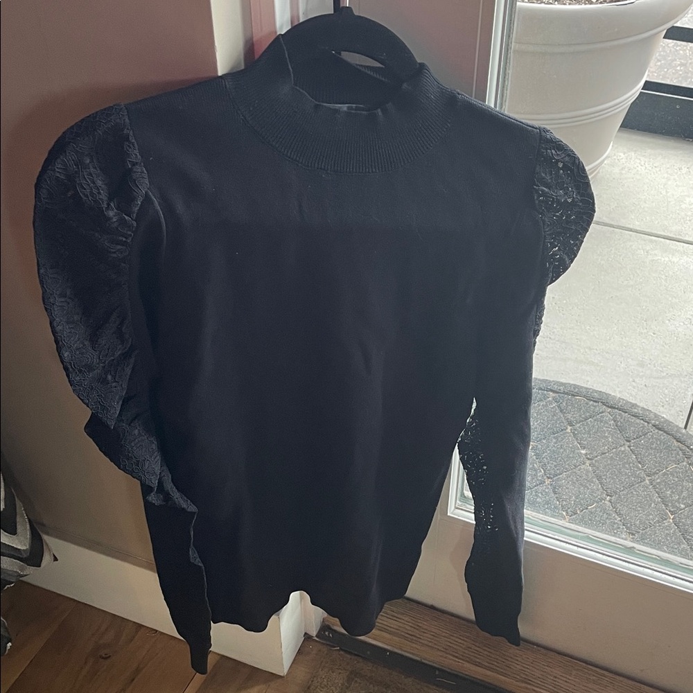 Lulus Black Lace Sleeve Women's Sweater